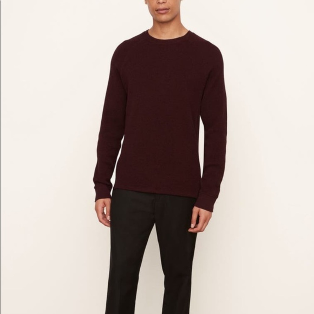 NWT VINCE Mouline Thermal Knit Pima Cotton Top in Optimistic red/black